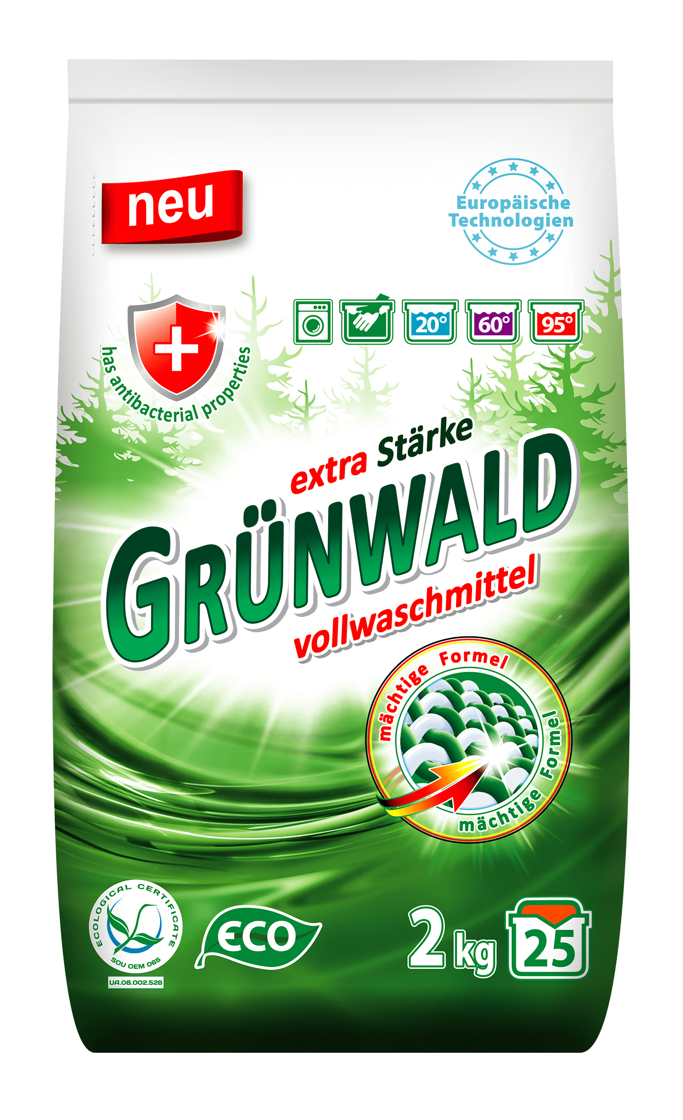 Порошок пральний безфосфатний універсальний ТМ GRÜNWALD "Гірська Свіжість" 2 кг п/е